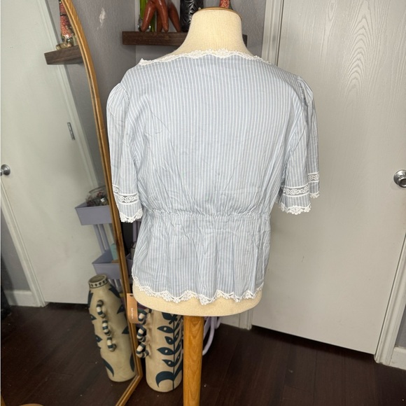 Reformation Blue Striped Lace Trim Blouse - Picture 3 of 6